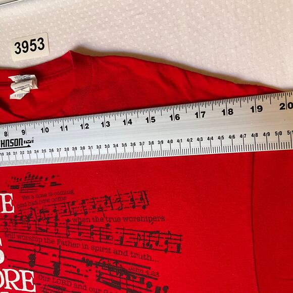 Delta Pro Weight Men T-shirt size L Red Come Let Us Adore Him Christ The Lord - Picture 2 of 9